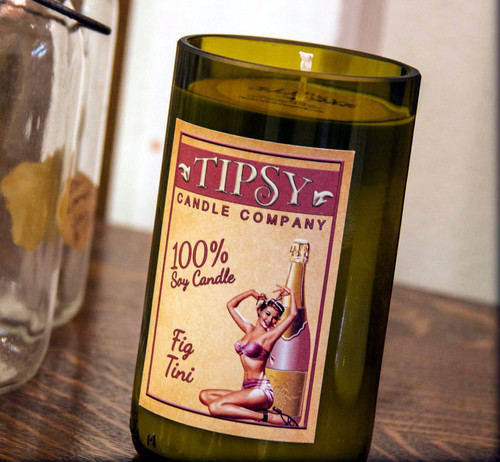 Fig-tini wine bottle candle made by Tipsy Candle Company.