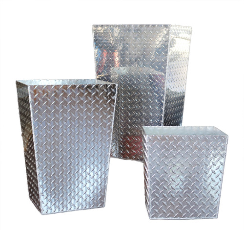Diamond Plate Trash Cans, Three Sizes Shown