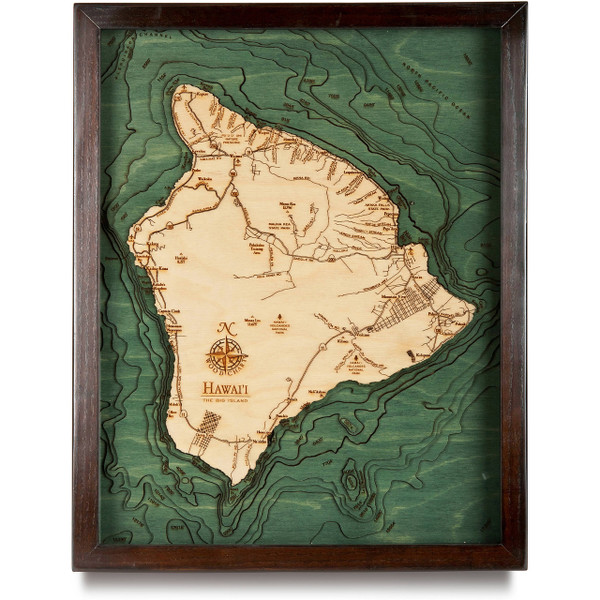 Hawaii Wooden Map Art | Topographic 3D Chart