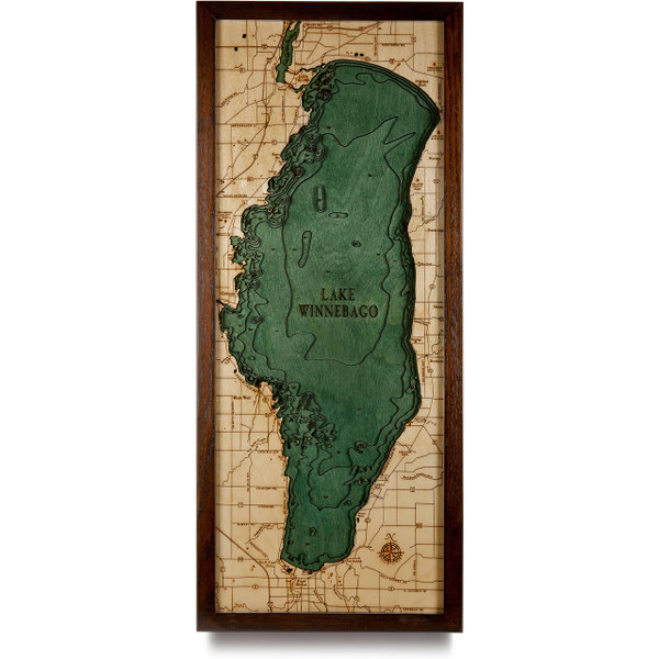 Lake Winnebago Wooden Map Art | Topographic 3D Chart