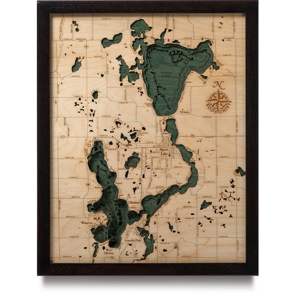 Lake Okoboji / Spirit Lake Wooden Map Art | Topographic 3D Chart