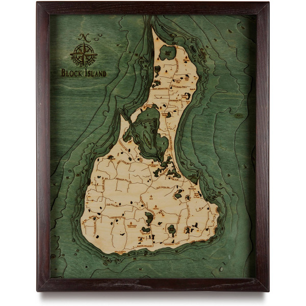 Block Island Wooden Map Art | Topographic 3D Chart