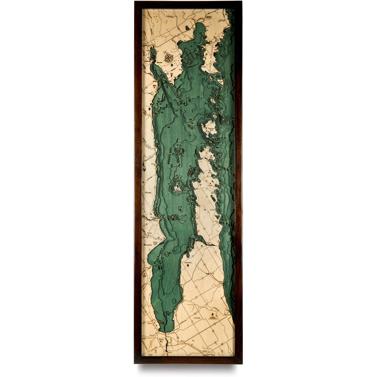 Door County - Green Bay Wooden Map Art Topographic 3D Chart