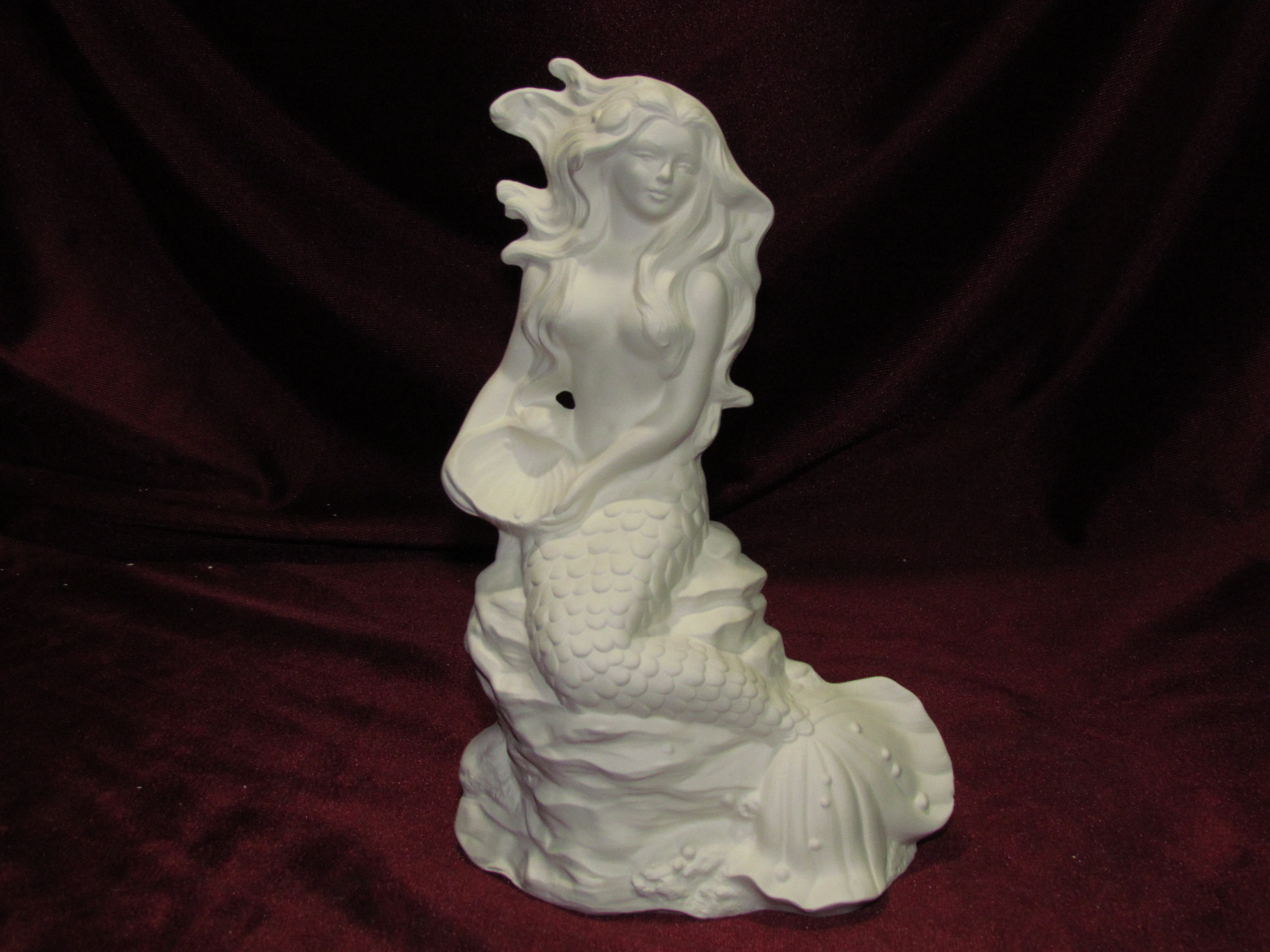 Crafts Mermaid Sitting on Rock U Paint Ceramic Bisque 3.75" Tall