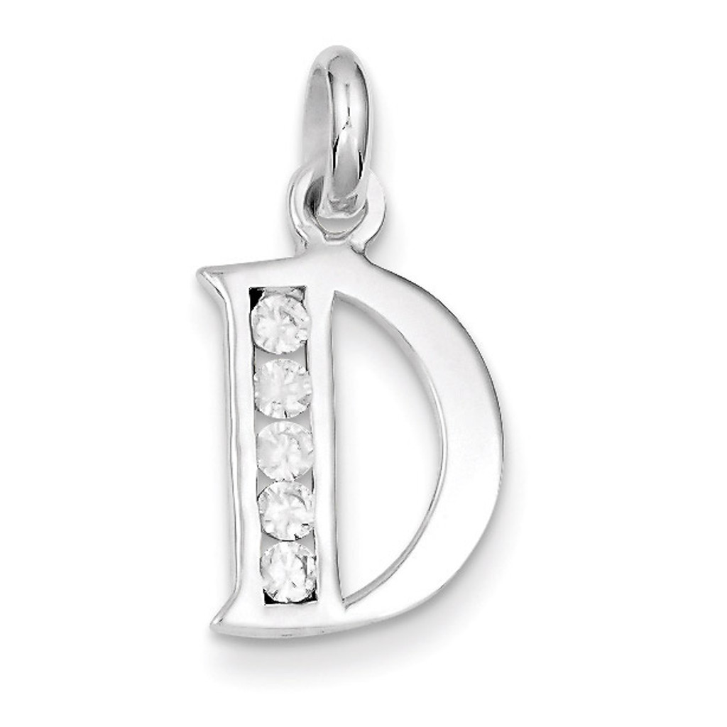 White Diamond Initial D Pendant Sterling Silver - HomeBello