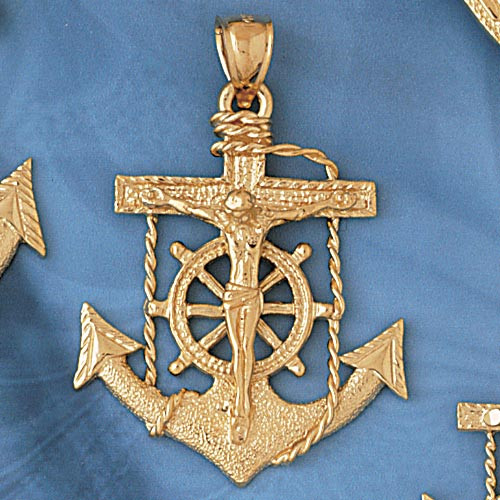 Jesus Christ on Cross Anchor Charm Bracelet or Pendant Necklace in 14k