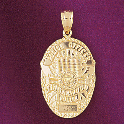 Hollywood Police Badge Charm Bracelet or Pendant Necklace in 14k Gold