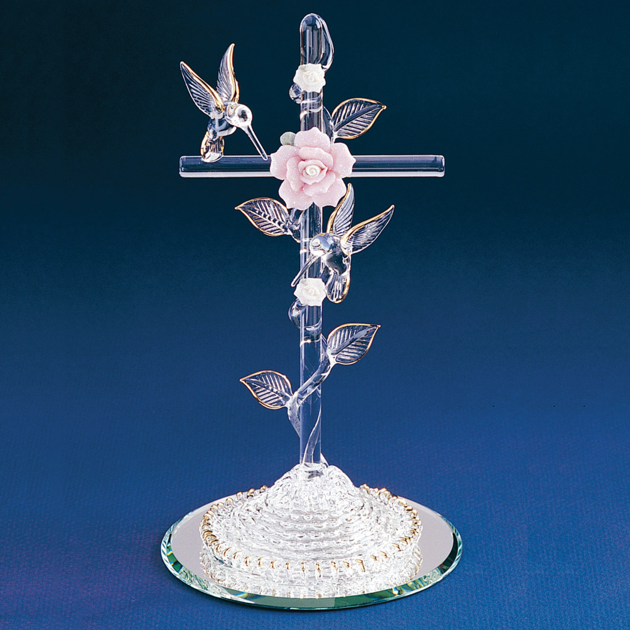 Cross with Hummingbird Glass Figurine HomeBello