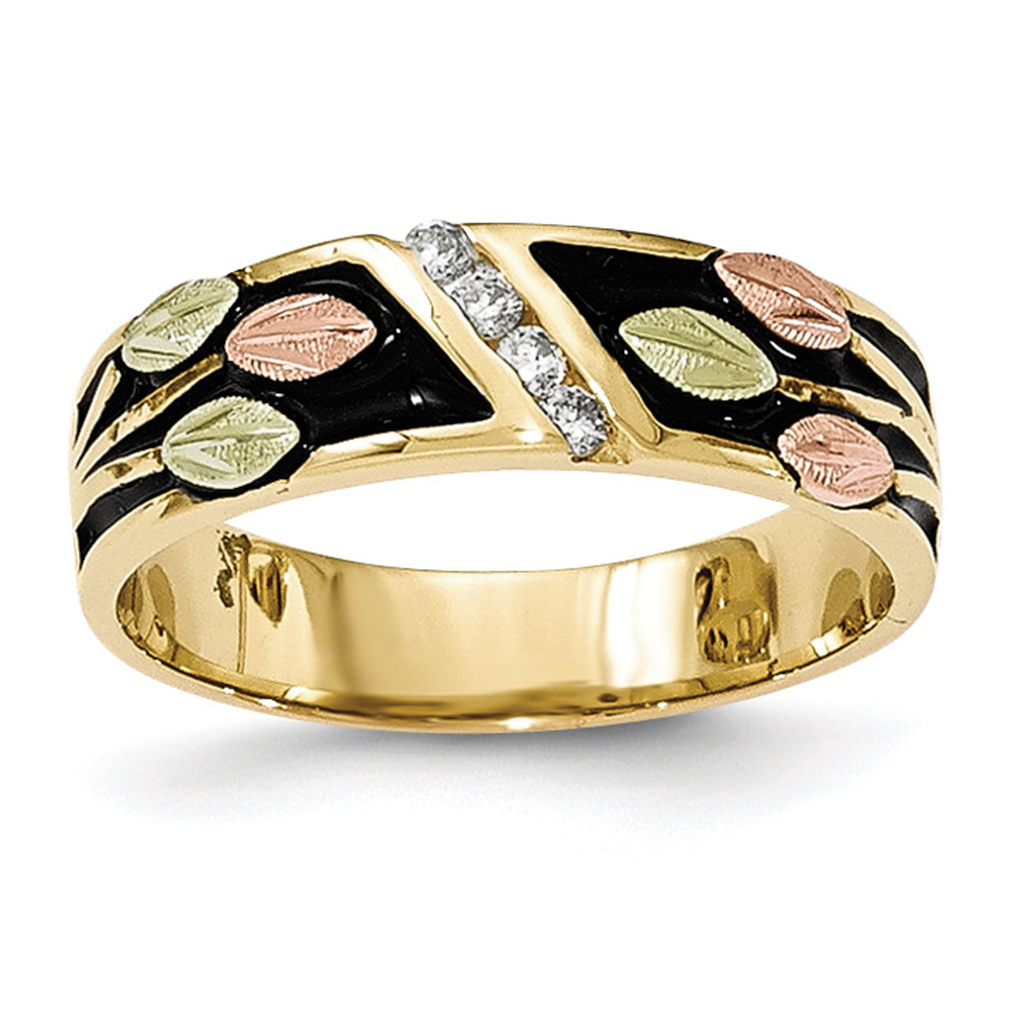  Black  Hills  Gold  Antiqued Diamond Ring  10k Tri color 