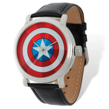 Marvel Captain America Black Leather Band Watch Adult Size MPN: XWA4984