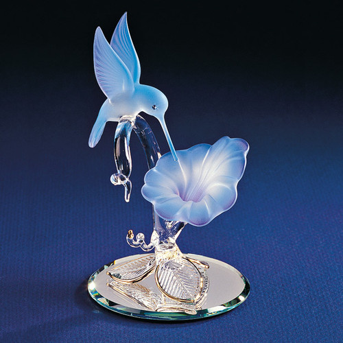 Hummingbird & Blue Flower Glass Figurine GP1131