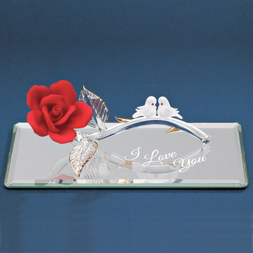 I Love You Red Rose with Doves Glass Figurine GP6044