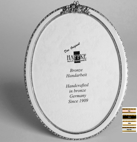 Haffke Silver Enamel Oval Picture Frame with Rose 2.5 x 3.5 Inch