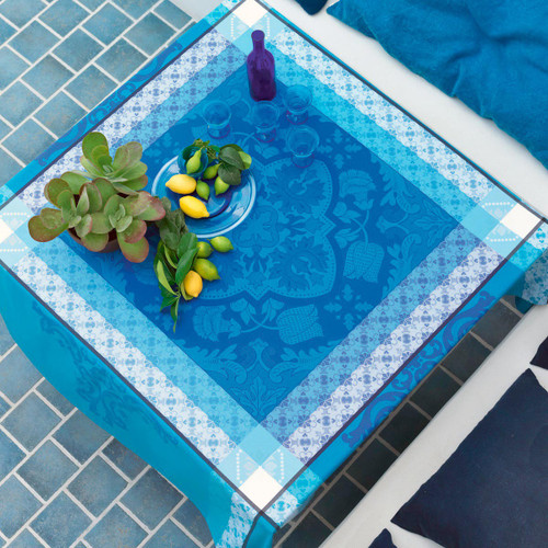 Le Jacquard Francais Azulejos Blue china Tablecloth 69 x 98 Inch