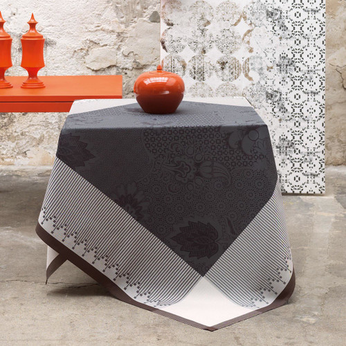 Le Jacquard Francais Palais Persan Charcoal Tablecloth 69 x 69 Inch