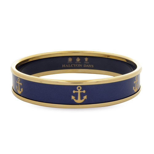 Halcyon Days 1Cm Gold Anchor On Navy Push On Bangle Medium