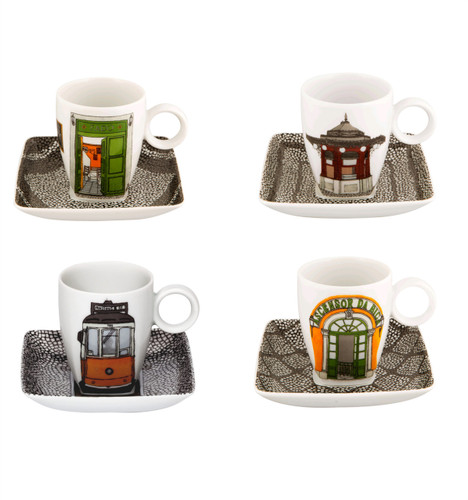 Vista Alegre Alma De Lisboa Set of 4 Cups & Saucers with Gift Box