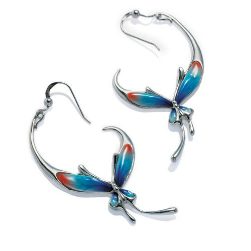 Franz Porcelain Butterfly Rhodium Plated Brass & Porcelain Earrings FJ00001