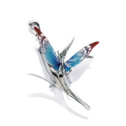 Franz Porcelain Butterfly Rhodium Plated Brass & Porcelain Pin FJ00009