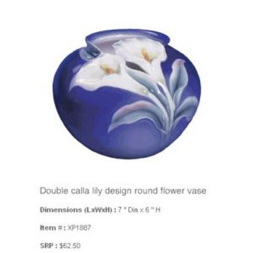 Franz Porcelain Double Calla Lily Round Flower Vase XP1887