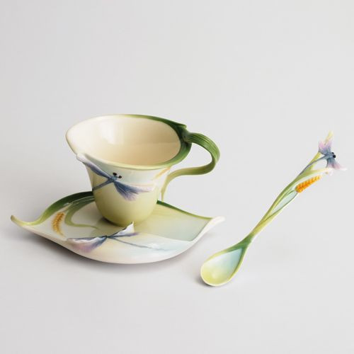 Franz Porcelain Dragonfly Cup Saucer Spoon Set FZ00028