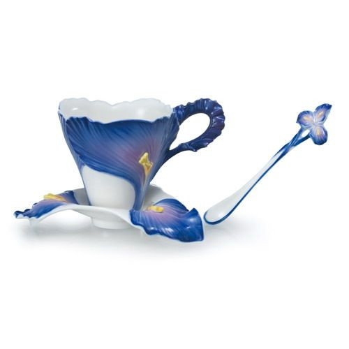 Franz Porcelain Garden Blossoms Iris Cup Saucer Spoon Set FZ02080