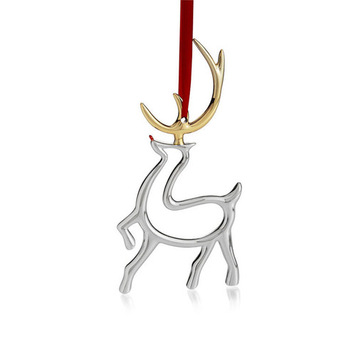 Nambe Reindeer Ornament Silver Plate with Gold Plate Accents