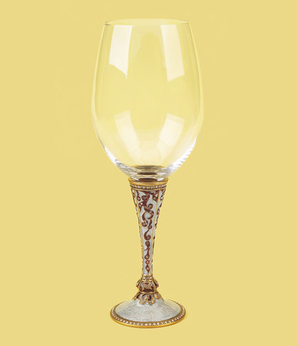 Edgar Berebi Brussels Water Wine Champagne Stem Pearl and Burgundy Gold Plate