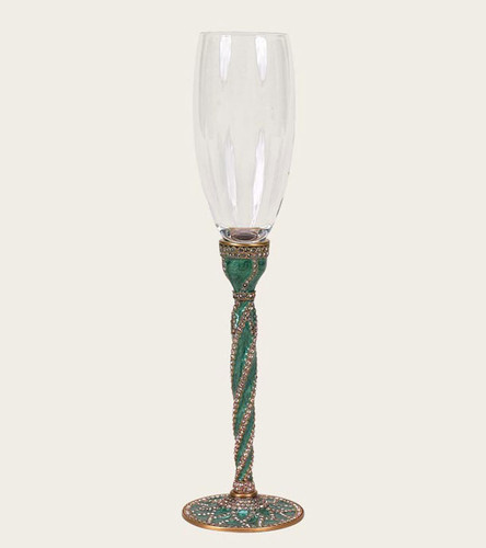 Edgar Berebi Lisbon Antique Green Silk Crystal Wine Water Champagne Stem Gold Plate