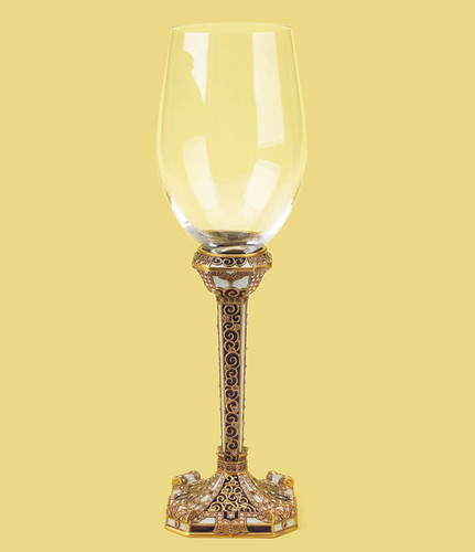 Edgar Berebi Costa Azul Blue Lily Wine Water Champagne Gold Plate Stem