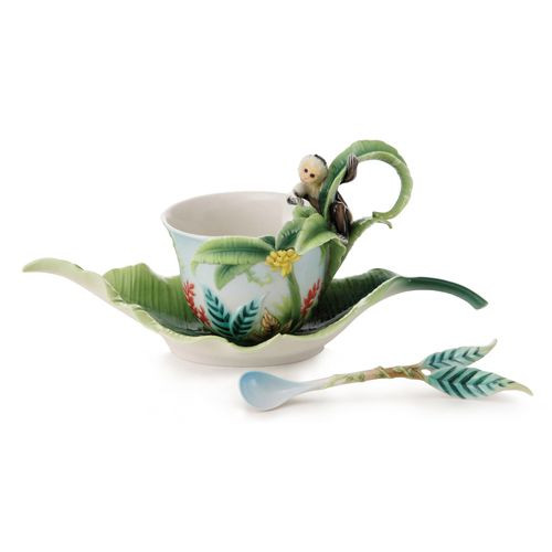 Franz Porcelain Jungle Fun Monkey Cup Saucer Spoon Set FZ02002