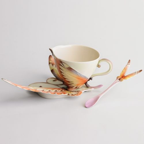 Franz Porcelain Papillon Butterfly Cup Saucer Spoon Set XP1907