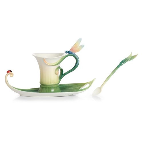 Franz Porcelain Peace & Harmony Bamboo Cup Saucer Spoon Set FZ02120