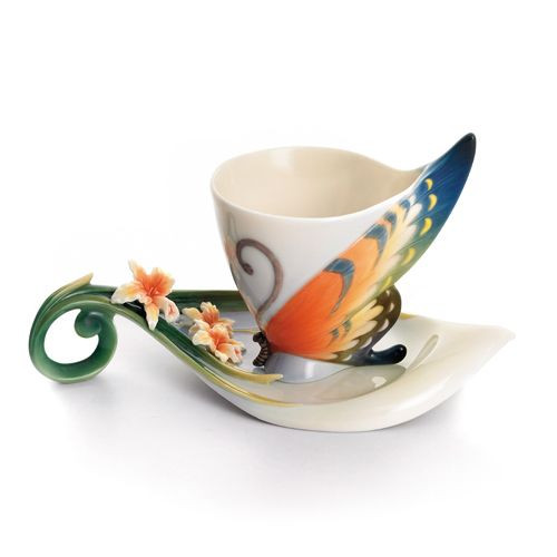 Franz Porcelain Tiger Swallowtail Butterfly Cup Saucer Set FZ01672