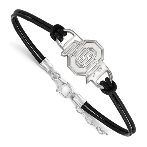 Ohio State University Leather Bracelet Small Center Sterling Silver SS023OSU-7
