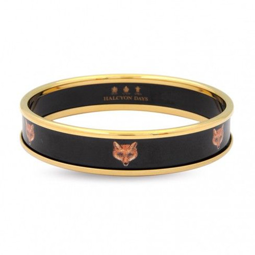 Halcyon Days 1Cm Fox Head On Black Bangle Bracelet Small
