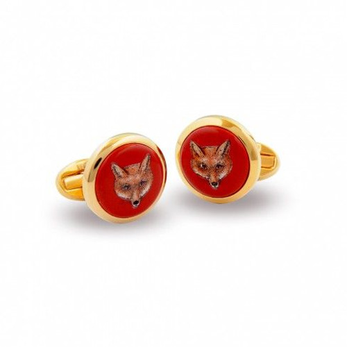 Halcyon Days Fox Head Red Gold Round Cufflinks