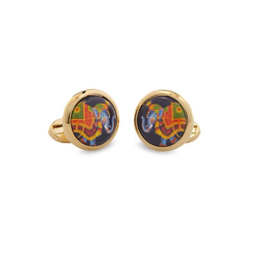 Halcyon Days Indian Elephant Round Cufflinks