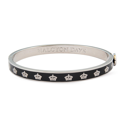 Halcyon Days Skinny Crown Black Palladium 6mm Hinged Bangle
