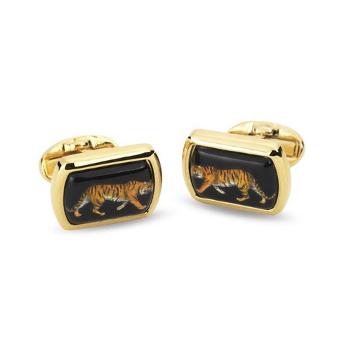 Halcyon Days Tiger Gilt Rectangle Cufflinks