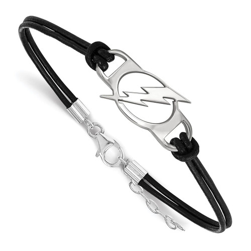 Tampa Bay Ligtning Leather Bracelet Small Center Sterling Silver SS020LIG-7