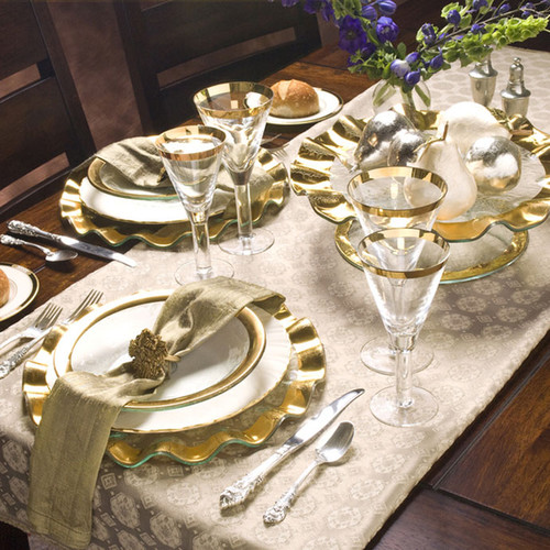 Annieglass Ruffle Gold Buffet Plate 13 Inch