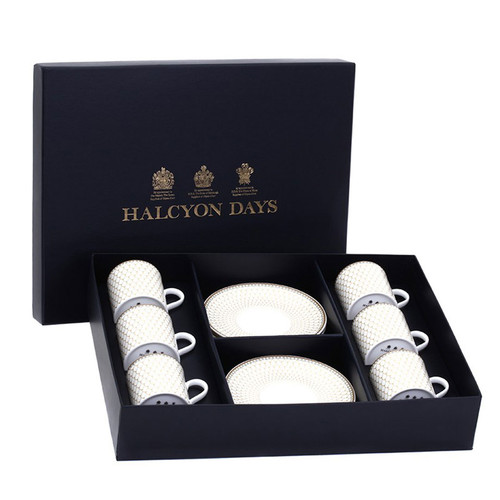 Halcyon Days Antler Trellis Espresso Cup & Saucer Ivory Set of 6