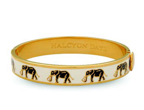 Halcyon Days Elephant Cream Gold 1cm Hinged Motif Bangle