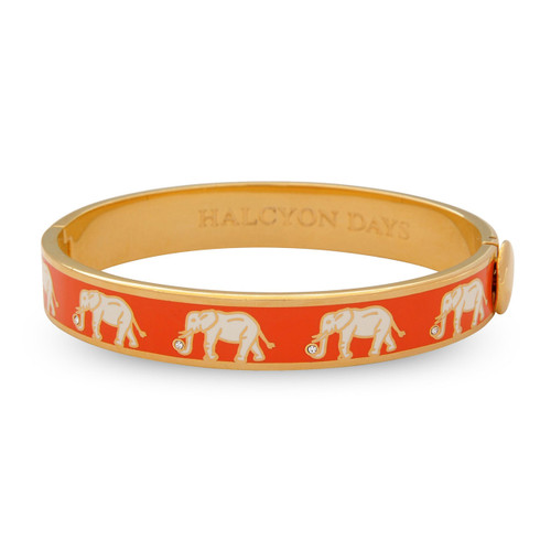Halcyon Days Elephant Orange Gold 1cm Hinged Motif Bangle