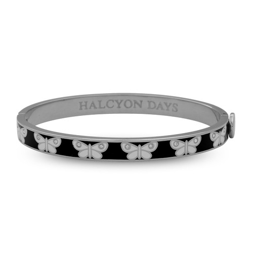 Halcyon Days Skinny Butterfly Black Palladium Motif 6mm Hinged Bangles