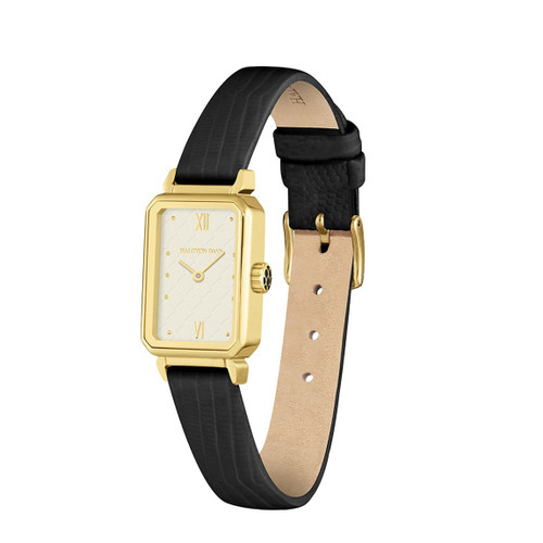 Halcyon Days Salamander Sport Leather Strap Watch Black Gold