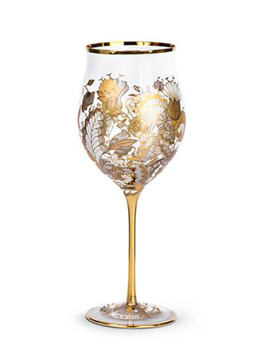 Jay Strongwater Cara Platinum Floral Vine Wine Glasses Set of Two
