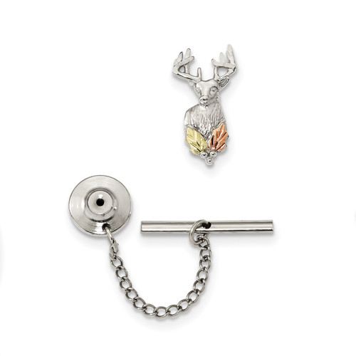 Accents Deer Tie Tac 12k Gold Sterling Silver QBH272