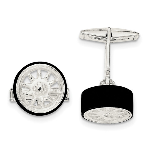 Black Enamel Tire Cufflinks Sterling Silver QQ565